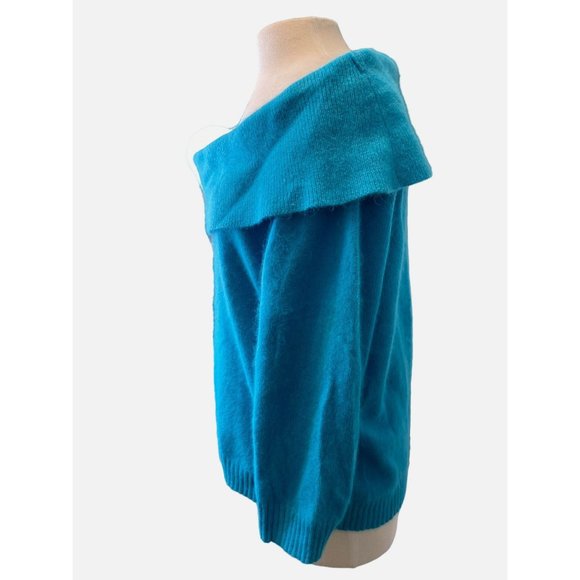 Newport News Jeanology Sweater Women 2X Blue Angora Lambswool Blend Cowl Neck - Picture 2 of 8